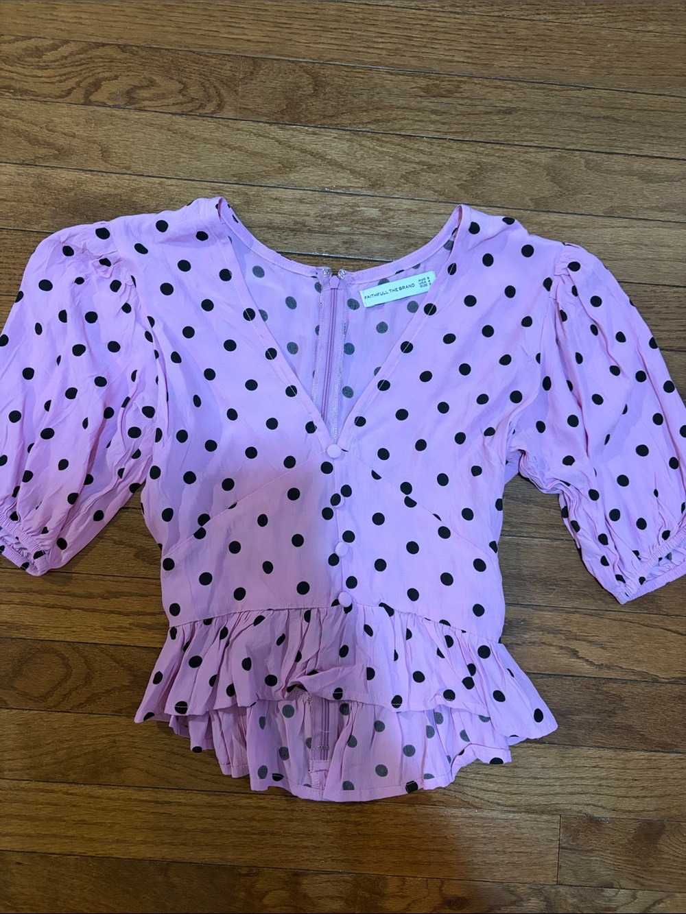 Women’s Pink Polka Dot V-Neck Peplum Top